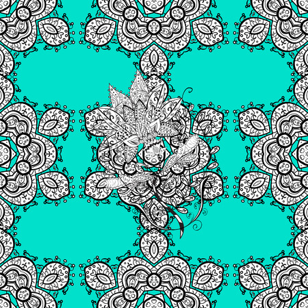 Golden pattern on blue background with white elements. Traditional orient ornament. Seamless classic vector white pattern. Classic vintage background.のイラスト素材