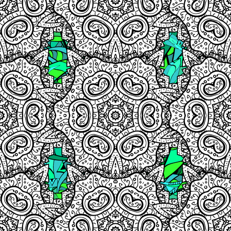 Seamless classic vector green pattern. Traditional orient ornament. Classic vintage background. Seamless pattern on background with green elements. Vector illustration.のイラスト素材