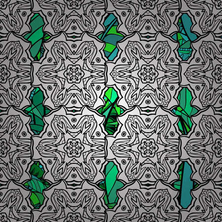 Vector illustration. Vintage seamless pattern on a stripes background with green elements.のイラスト素材