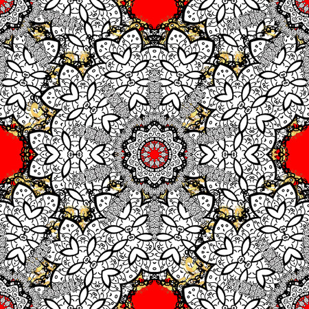 Traditional classic white pattern. Golden elements on red background.のイラスト素材