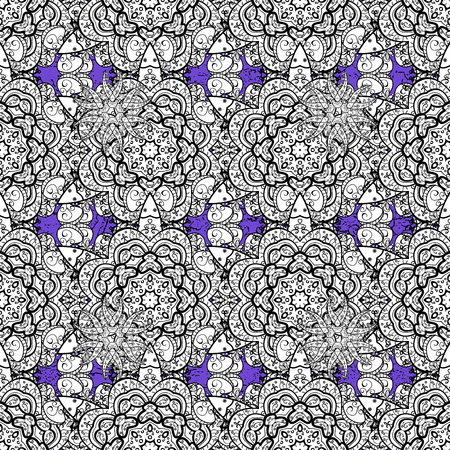 Damask pattern for design. Vector pattern on violet background with white elements.のイラスト素材