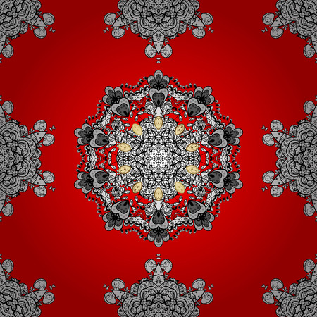 Seamless textured curls. Oriental style arabesques white pattern on a red background with white elements. Vector white pattern.のイラスト素材