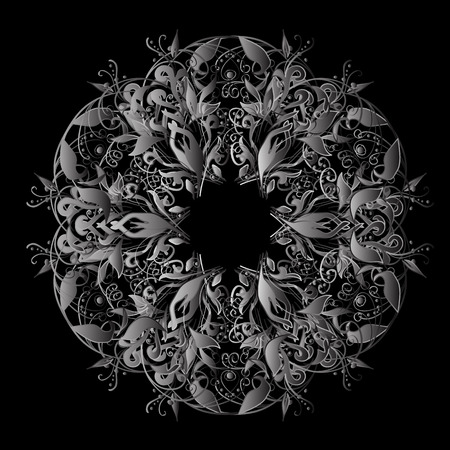Damask ornament. Traditional vector and silver pattern. Classic oriental background with gray doodles.のイラスト素材