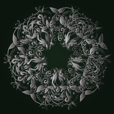 Christmas ornamental snowflake. Silver snowflakes on colorful background. Winter snow texture sketch. Symbol holiday, New Year celebration vector silver pattern with silver elements.のイラスト素材