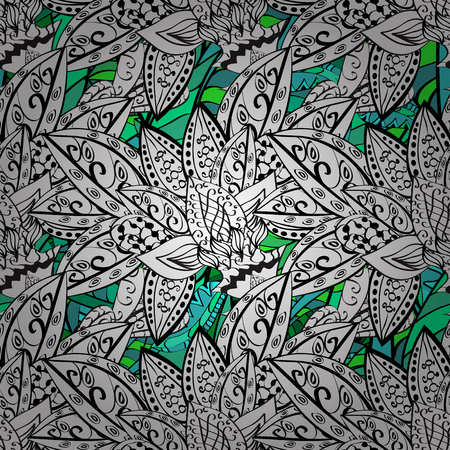 Vector abstract background with repeating elements. Green pattern on stripes background with green elements. Seamless damask classic white and green pattern.のイラスト素材