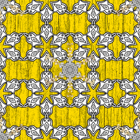 Traditional classic white vector pattern on yellow background with white elements. Oriental ornament in the style of baroque.のイラスト素材