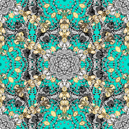 Seamless pattern golden elements. Vector illustration. Gold template. Design vintage for card, sketch, wrapping, textile. Floral classic texture. Royal retro background.のイラスト素材