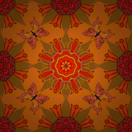 Abstract vector seamless pattern flower design in orange colors. Floral seamless pattern with watercolor effect. Textile print for bed linen, jacket, package design, fabric and fashion concepts.のイラスト素材