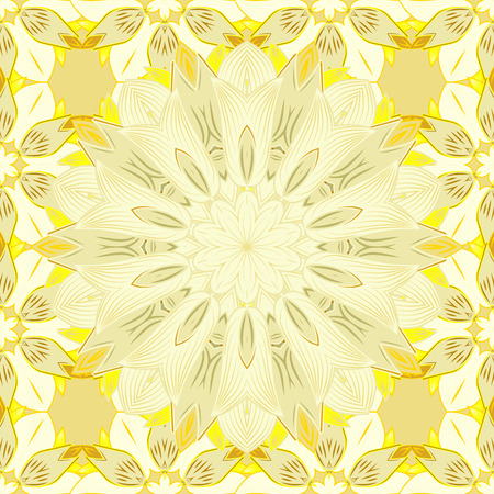 Seamless exotic pattern with many tropical flowers. Blooming jungle. Motley vector illustration.のイラスト素材