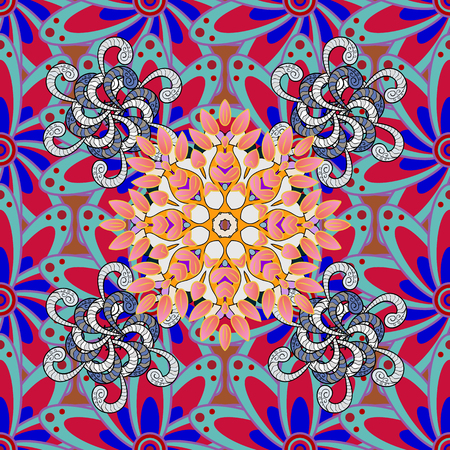 Tribal art boho print, vintage flower background. Background texture, sketch, floral theme in colors. Abstract ethnic vector seamless pattern.のイラスト素材
