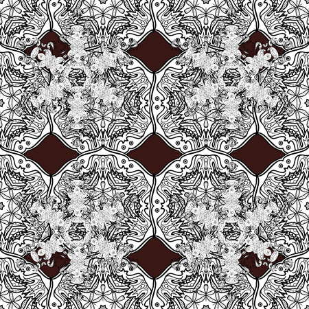 White elements on brown background. Floral pattern. Seamless vector background. Sketch baroque, damask. Stylish graphic pattern.のイラスト素材