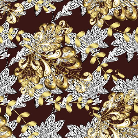 Seamless oriental ornament in the style of baroque. Traditional classic golden vector pattern on brown background with golden elements.のイラスト素材