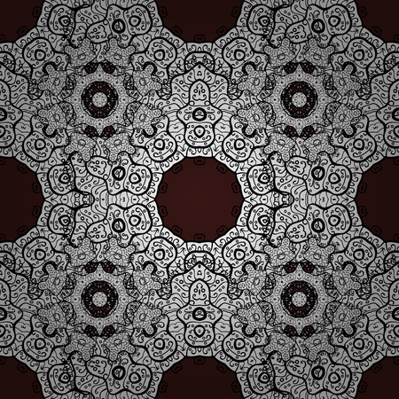 White pattern on brown background with white elements. Backdrop, fabric, light sketch. Vector white seamless pattern. Flat hand drawn vintage collection.のイラスト素材