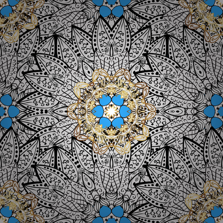 Vector illustration. Traditional orient ornament. Seamless pattern on blue background with golden elements. Classic vintage background. Seamless classic vector golden pattern.のイラスト素材