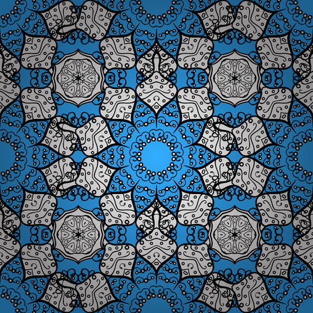 Ornate decoration. Vector illustration. Damask gray abstract flower seamless pattern on blue background.のイラスト素材