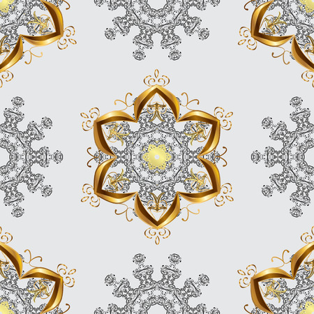 Golden element on gray background. Gold gray floral ornament in baroque style. Damask seamless pattern repeating background. Gold Sketch on texture background.のイラスト素材