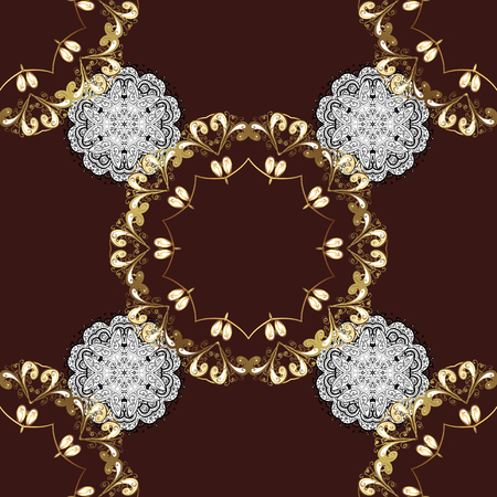 Brown and golden pattern. Elegant vector classic pattern. Seamless abstract background with repeating elements.のイラスト素材