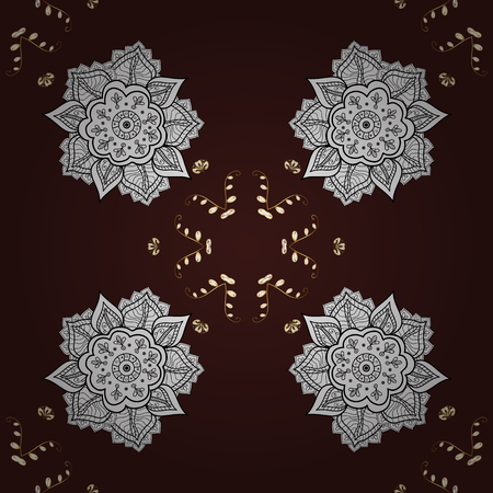 Oriental style arabesques. Vector golden pattern. Brown background with golden elements. Vector illustration. Seamless golden textured curls.のイラスト素材