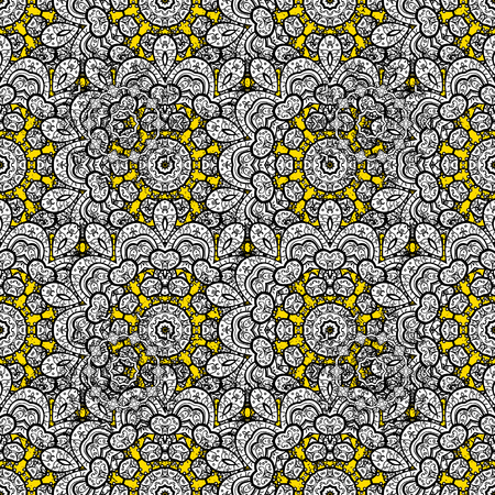 Classic vector yellow and golden pattern. Traditional orient ornament. Classic vintage background.のイラスト素材