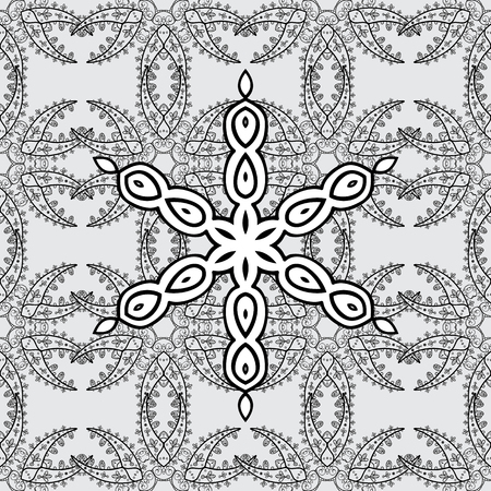 White color seamless illustration. White seamless pattern on gray background with white floral elements. For your design, sketch. Vector geometric background.のイラスト素材