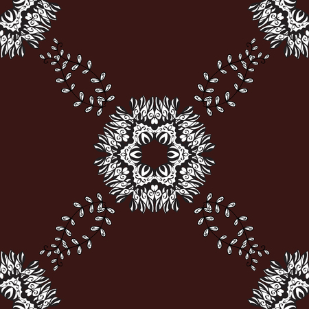White pattern on brown background with white elements. Traditional orient ornament. Seamless classic vector white pattern. Classic vintage background.のイラスト素材