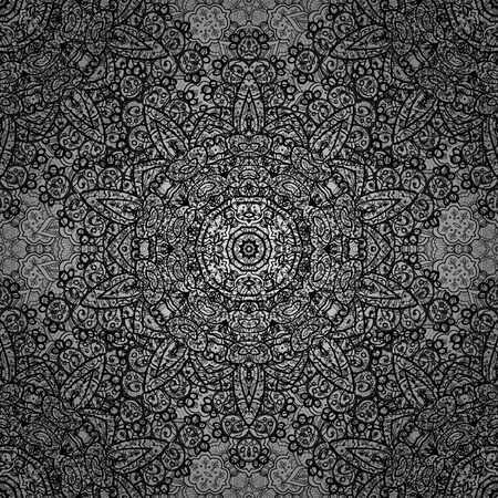 Design vintage for card, sketch, wrapping, textile. Seamless pattern white elements. White template. Vector illustration. Floral classic texture. Royal retro on gray background.のイラスト素材