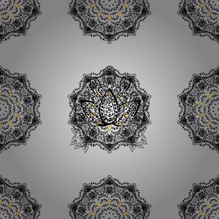 Tribal ethnic ornate decoration, lace repeating texture. Vector doodle sketch pattern, graphic illustration. Abstract geometric floral seamless background. Gray background. Gray seamless pattern.のイラスト素材