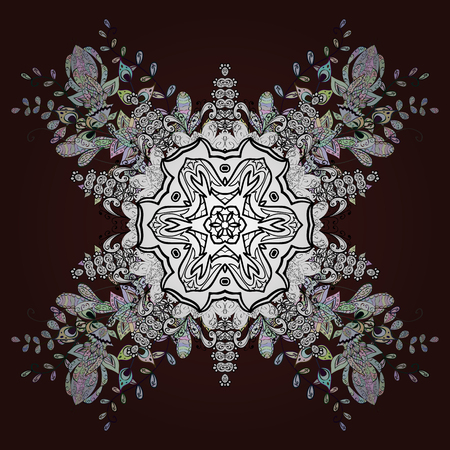 Luxury, royal and Victorian concept. Vintage baroque floral seamless pattern in white over brown. Ornate vector decoration. White element on brown background.のイラスト素材