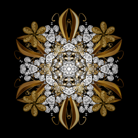 Vector geometric background. Golden color illustration. For your design, sketch. Golden pattern on black background with golden elements.のイラスト素材