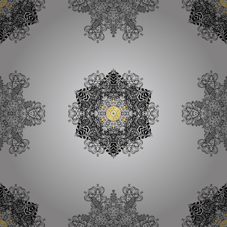 Furniture in classic style. Patina. Pattern on gray background with golden elements. Gray tree with gold trim. Small depth of field. Seamless element woodcarving. Luxury furniture. Carving.のイラスト素材
