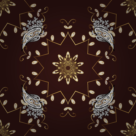 Classic oriental background with white doodles. Damask seamless ornament. Traditional vector and golden pattern.のイラスト素材