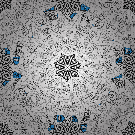 Vector illustration. Vintage seamless pattern on a blue background with golden elements.のイラスト素材