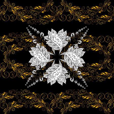 Vector illustration. Seamless golden textured curls. Oriental style arabesques. Vector golden pattern. Background with golden elements.のイラスト素材