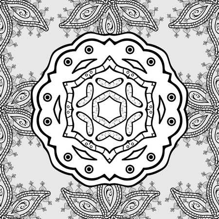 Ornate decoration. Vector illustration. Damask white abstract flower seamless pattern on gray background.のイラスト素材