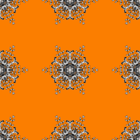 Flat hand drawn vintage collection. Vector seamless pattern. Backdrop, fabric, white sketch. White pattern on orange background with white elements.のイラスト素材