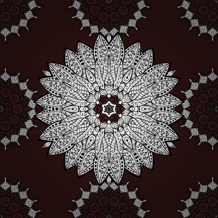 White elements on brown background. Seamless oriental ornament in the style of baroque. Traditional classic vector white seamless pattern.のイラスト素材