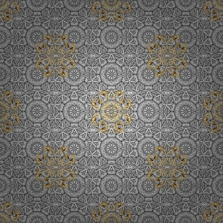 Seamless golden textured curls. Vector golden pattern. Golden pattern on gray background with with gray doodles. Oriental style arabesques.のイラスト素材