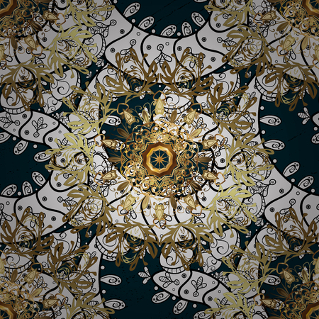 Floral tiles. Vector golden textile print. Golden pattern on blue background with golden elements. Pattern oriental ornament. Islamic design.のイラスト素材