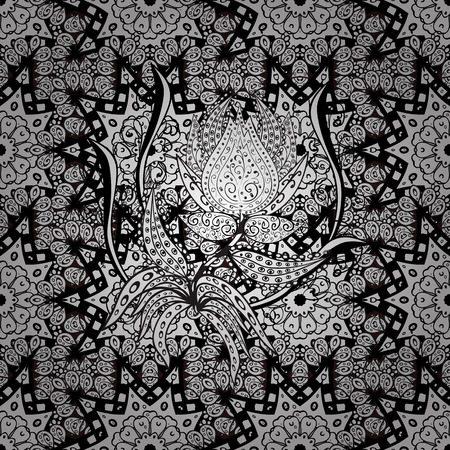 Paisleys elegant floral vector seamless pattern background sketch illustration with vintage stylish beautiful modern 3d line art white and brown paisley flowers leaves and ornaments.のイラスト素材