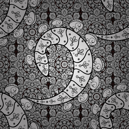 White sketch on texture background. White element on brown background. Damask ornamental repeating background. White floral ornament in baroque style.のイラスト素材