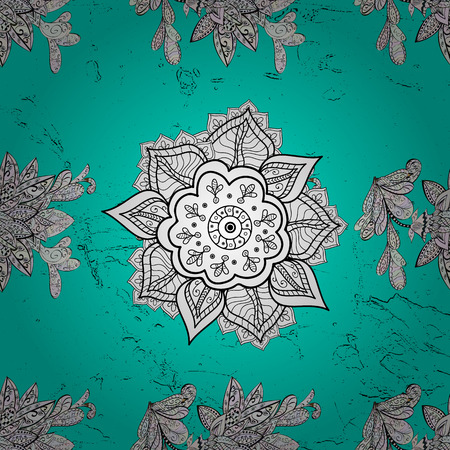 Damask classic white and white pattern. Vector abstract background with repeating elements.Floral pattern on blue background with white elements.のイラスト素材