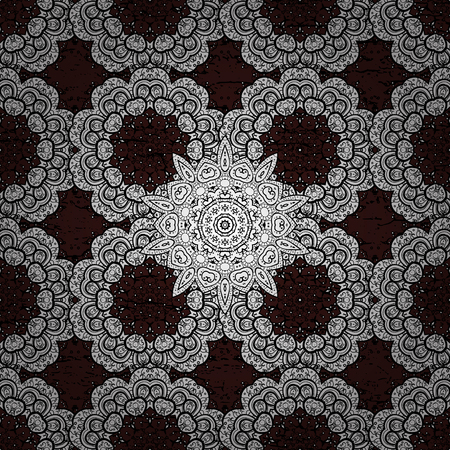 Seamless classic white pattern. Vector traditional orient ornament. White pattern on brown background with white elements.のイラスト素材