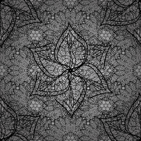 Luxury furniture. Patina. Furniture in classic style. Carving. Pattern on gray background with dim elements. Gray backdrop with dim trim. Seamless element woodcarving. Small depth of field.のイラスト素材