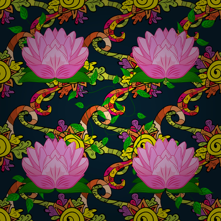 Endless vector texture for romantic design, decoration, greeting cards, posters, wrapping, for textile print and fabric. Floral seamless pattern with bright summer flowers in blue colors.のイラスト素材