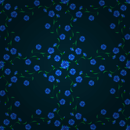 Vector illustration of blue flowers. Seamless pattern with flowers on motley background.のイラスト素材