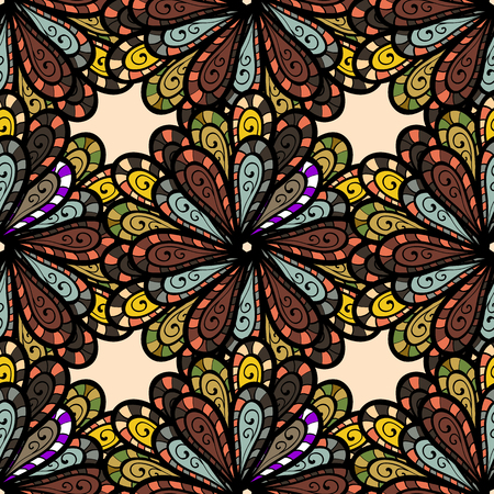 Blue background with colored ornament mandala, based on ancient greek and islamic ornaments. For wedding invitation, book cover or flyer.のイラスト素材