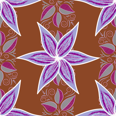 Abstract ethnic vector seamless pattern. Tribal art boho print, vintage flower background. Background texture, sketch, floral theme in blue colors.のイラスト素材