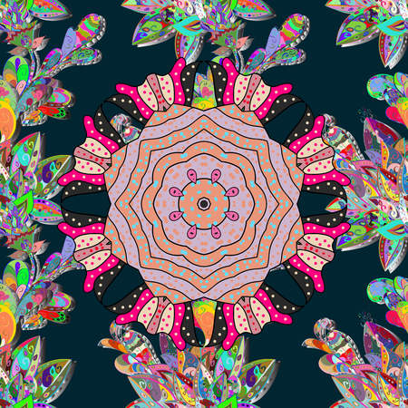 Abstract ethnic vector seamless pattern. Tribal art boho print, vintage flower background. Background texture, sketch, floral theme in blue colors.のイラスト素材