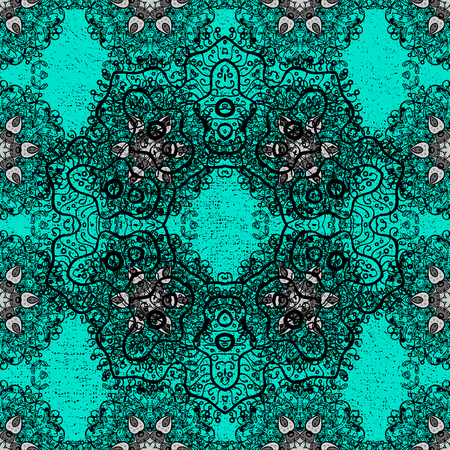 Dark pattern on blue background with dark elements. Ornate vector decoration. Damask pattern background for sketch design in the style of Baroque.のイラスト素材