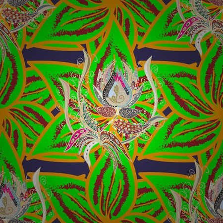 Hand drawn seamless flower illustration. Seamless pattern abstract floral background. Vector sketch of many abstract flowers in blue colors.のイラスト素材